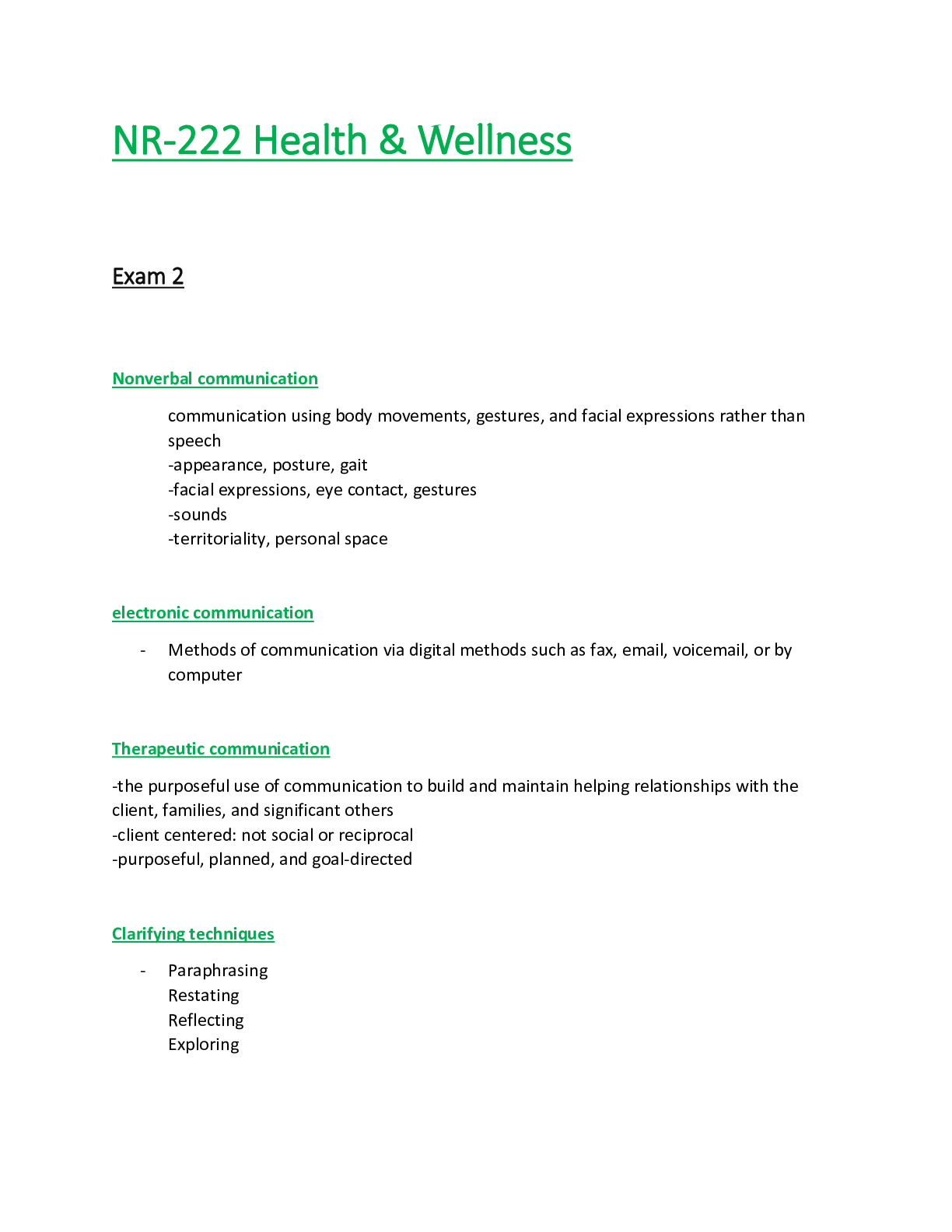 Preview of NR222 / NR 222 Exam 2 (Latest 2021/ 2022): Health & Wellness -  Chamberlain